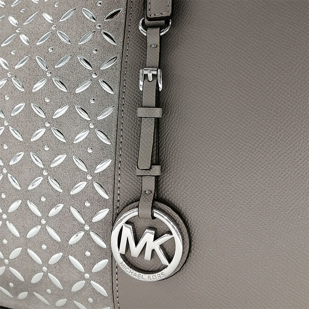 Michael Kors Shoulder Bag Jet Set Travel Studded Leather Tote Pearl Grey # 35T8GC6S3L