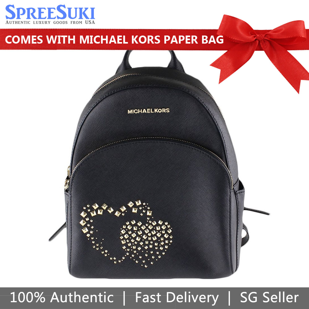 Michael Kors Abbey Heart Studs Medium Backpack Black # 35H8GAYB6L