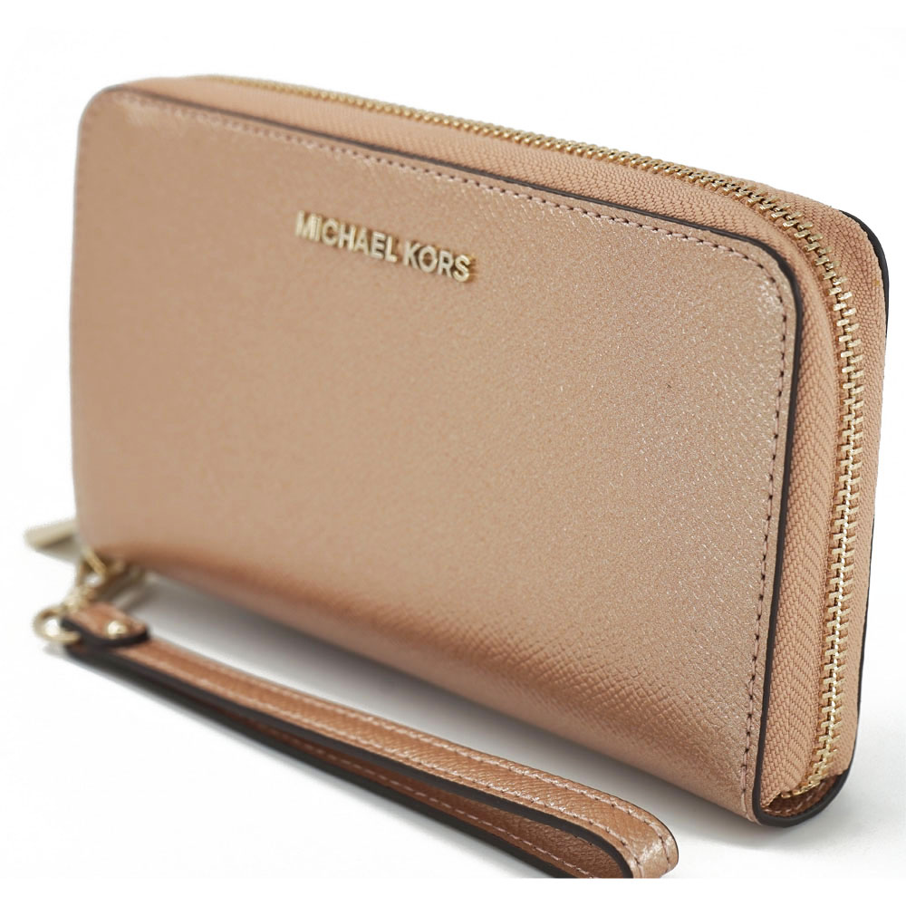 Michael Kors Phone Wallet Large Flat Multifunctional Phone Case Leather Wristlet Rose Gold # 32H8TFDE3M