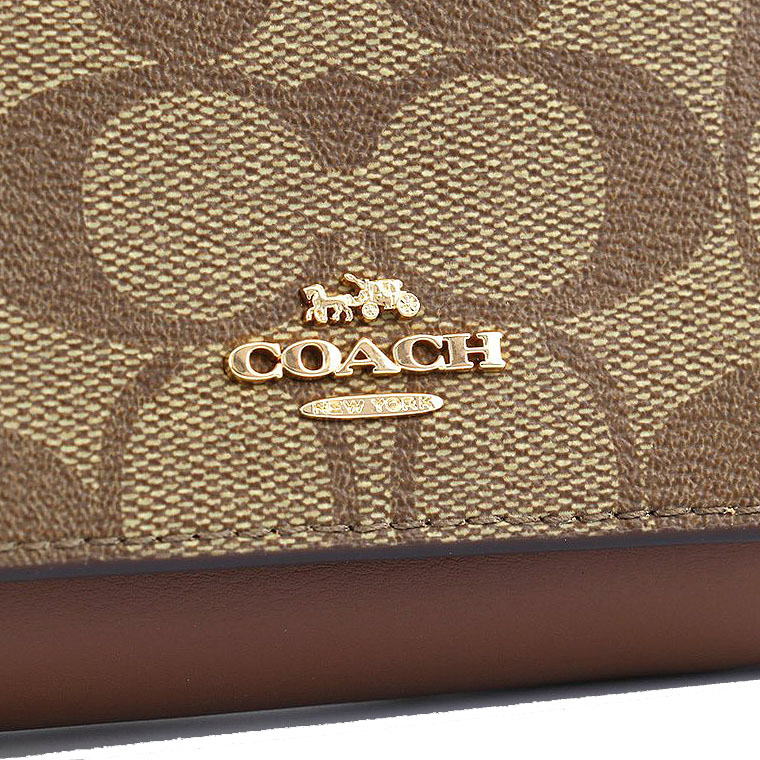 Coach Small Wallet Small Trifold Wallet In Signature Canvas Khaki Saddle Brown 2 # 7331