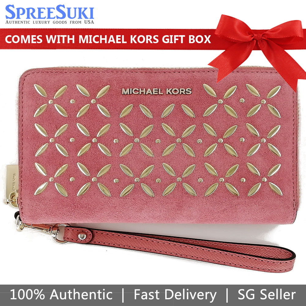 Michael Kors Phone Wallet Large Flat Multifuntional Phone Case Leather Rose Pink # 34H8TFDE3S