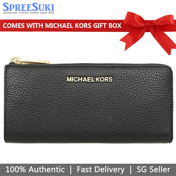 Michael Kors Long Wallet Bedford Large Leather Three Quarter Zip Black # 35S7GBFZ3T