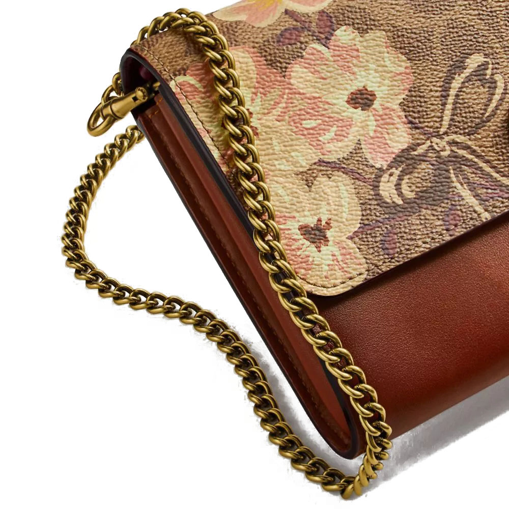 Coach Marlow Turnlock Chain Crossbody In Signature Canvas With Prairie Floral Print Tan Brown # 66667