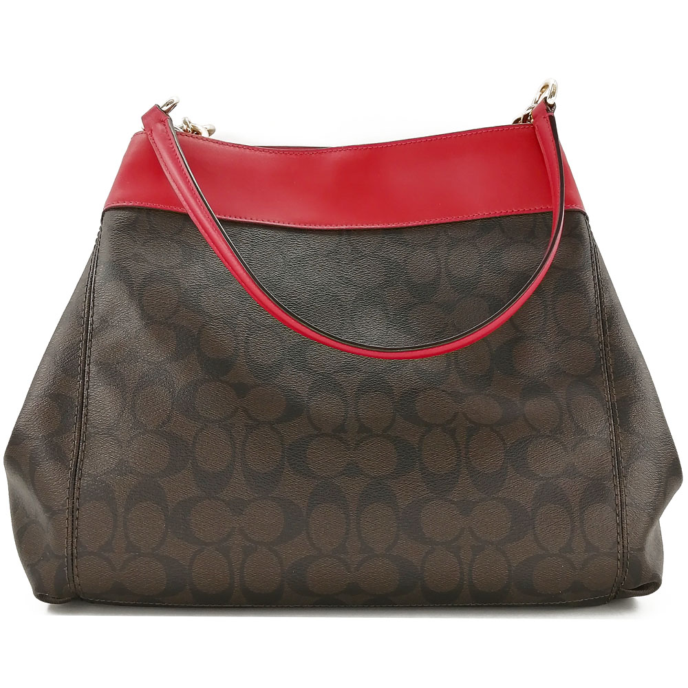 Coach Lexy Shoulder Bag In Signature Canvas Tote Brown / True Red # F27972