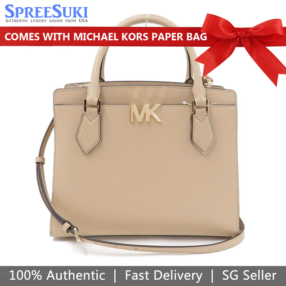 Michael Kors Crossbody Bag Mott Large Satchel Bisque Grey Brown # 35T0GOXS3L