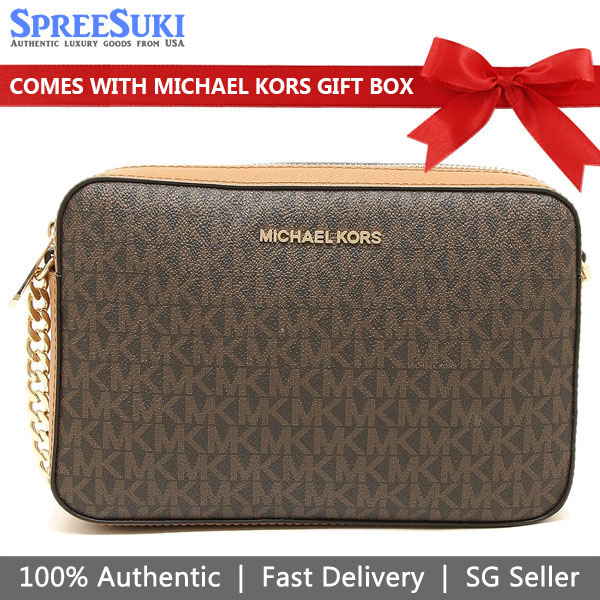 Michael Kors Crossbody Bag With Gift Bag Jet Set Large Crossbody Brown / Acorn # 35F8GTTC3B