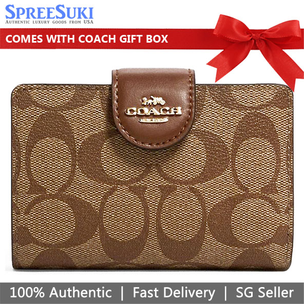 Coach Medium Wallet Medium Corner Zip Wallet In Signature Canvas Khaki / Saddle Brown 2 # C0082