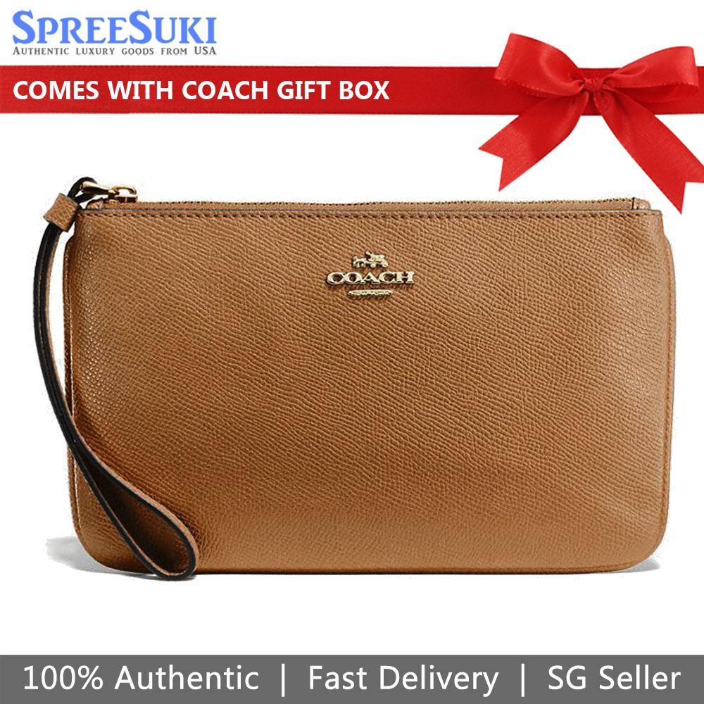 Coach Large Wristlet In Crossgrain Leather Light Saddle Brown # F57465