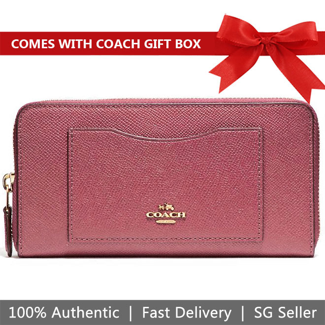Coach Wallet In Gift Box Accordion Zip Wallet Rouge Pink # F54007