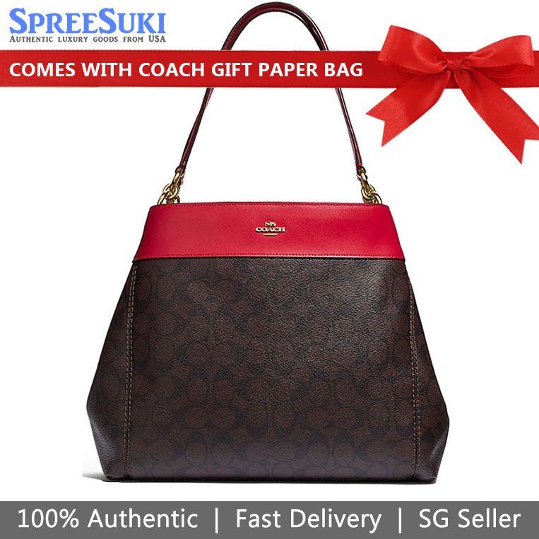 Coach Lexy Shoulder Bag In Signature Canvas Tote Brown / True Red # F27972