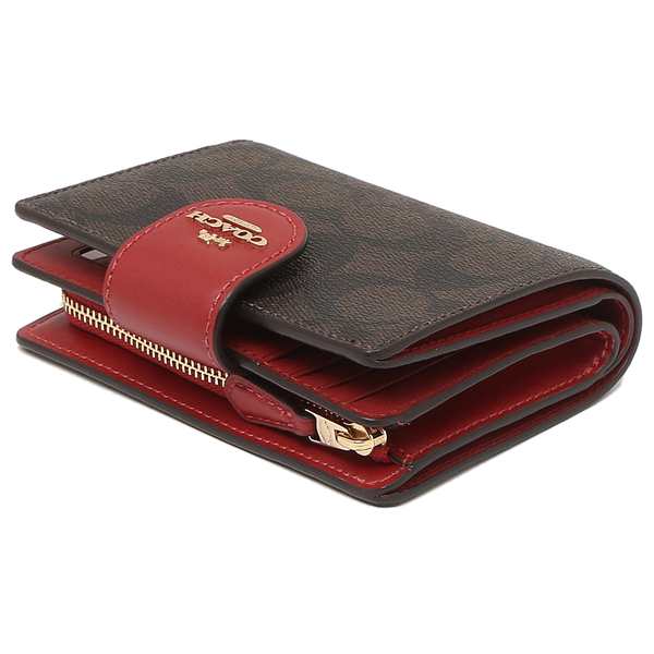 Coach Medium Wallet Medium Corner Zip Wallet In Signature Canvas Brown 1941 Red # C0082