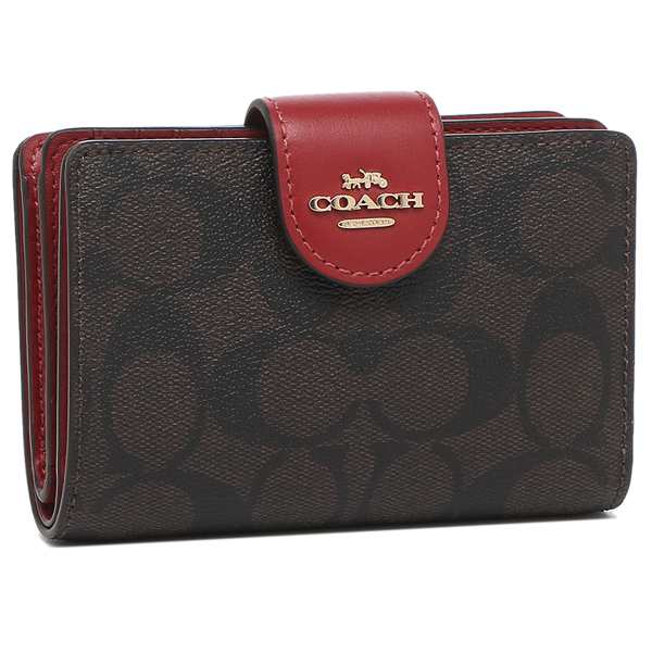 Coach Medium Wallet Medium Corner Zip Wallet In Signature Canvas Brown 1941 Red # C0082