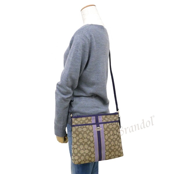 Coach Crossbody Bag File Crossbody In Signature Jacquard With Stripe Khaki Purple # F39041