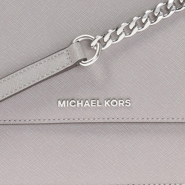 Michael Kors Large Gusset Leather Crossbody Pearl Grey # 38F8SF5C3L