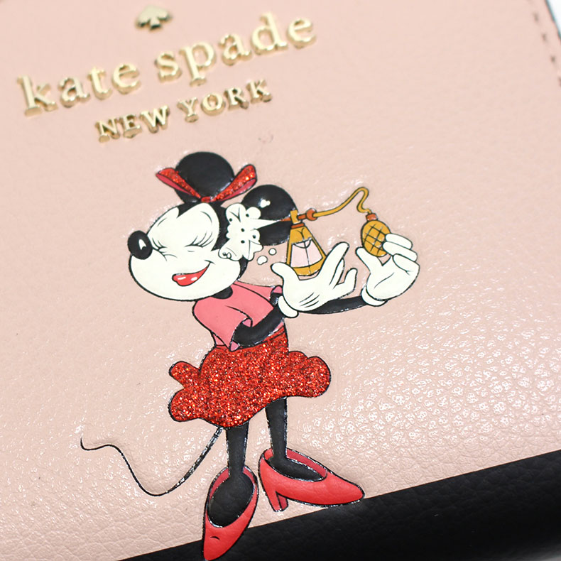 Kate Spade Small Wallet Minnie Mouse No Window L-Zip Bifold Pale Vellum Beige # WLR00285