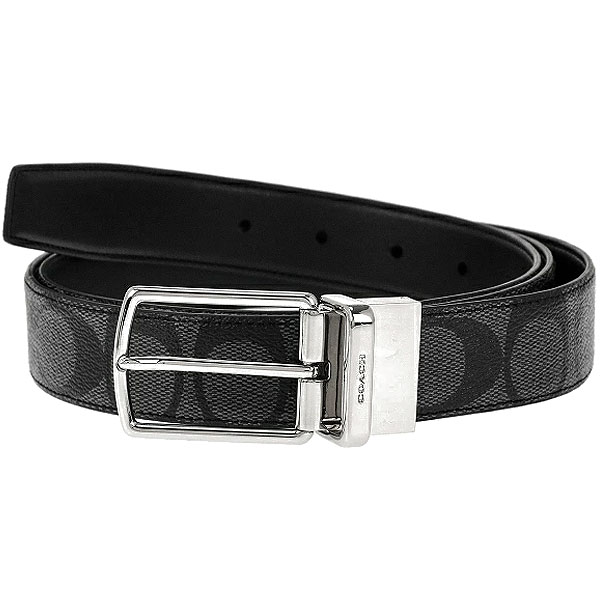 Coach Men Signature Mod Plaque Harness Cut-To-Size Reversible Belt Charcoal Black # F65242