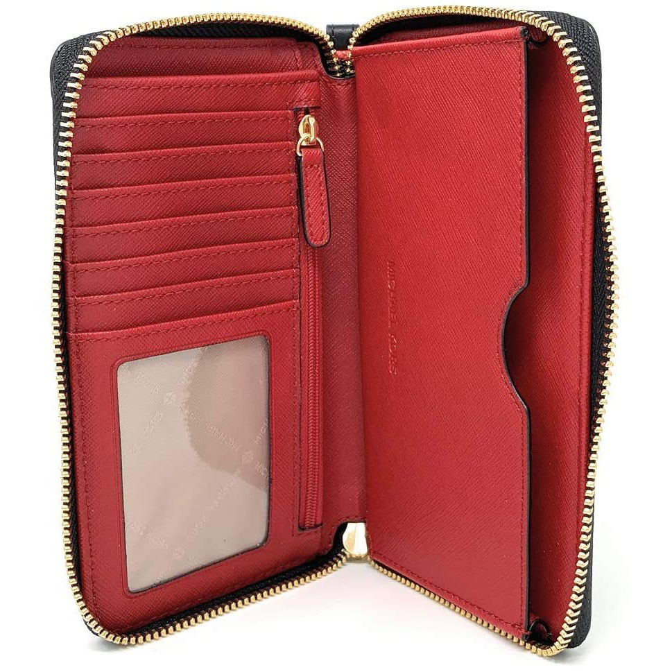 Michael Kors Jet Set Travel Large Flat Multifunctional Phone Wallet Wristlet Black Red # 35H8GTVE3V
