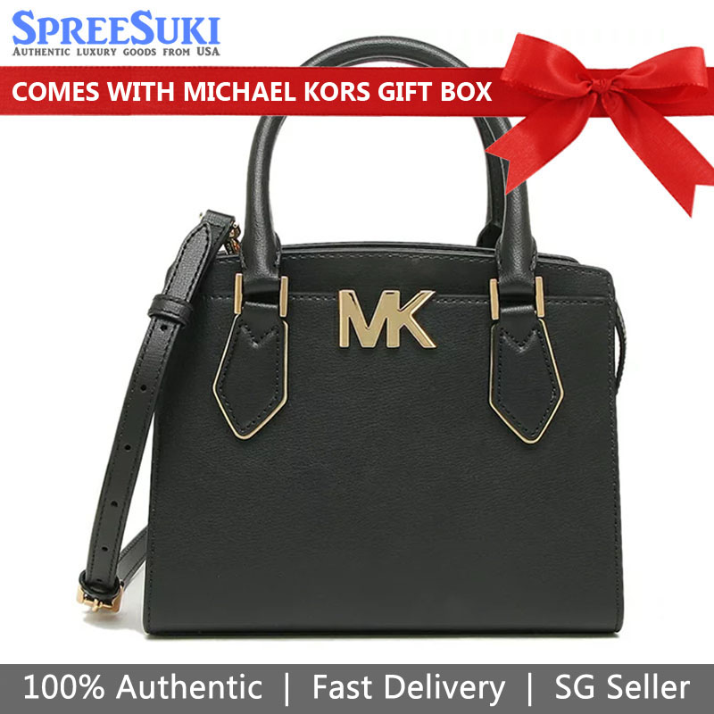 Michael Kors Crossbody Bag Mott Medium Messenger Leather Black # 35T0GOXM6L
