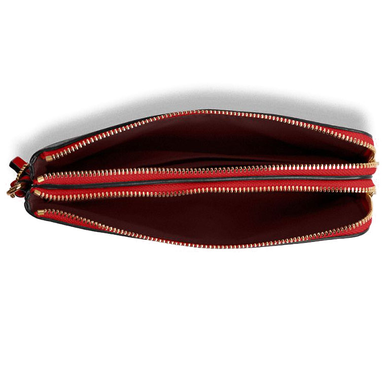 Coach Large Double Zip Wristlet In Signature Canvas 1941 Red # 16109