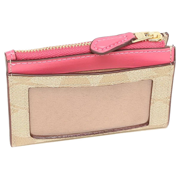 Coach Key Card Case Mini Skinny Id Case In Signature Canvas Light Khaki Confetti Pink # 88208