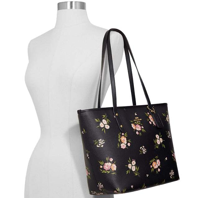 Coach Tote Shoulder Bag City Zip Tote With Tossed Daisy Print Black Pink # F73052