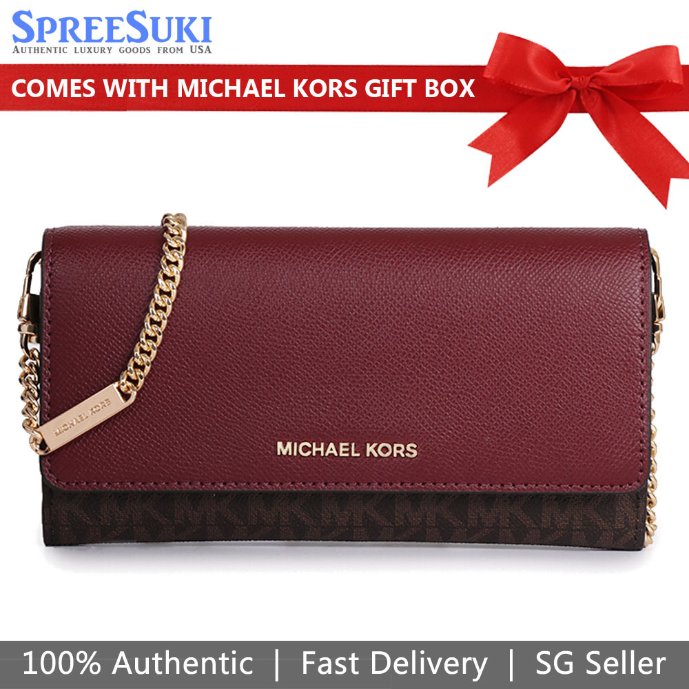 Michael Kors Crossbody Bag Large Multifuntional Chain Wallet Oxblood Dark Red / Brown # 32H8GF5C9T