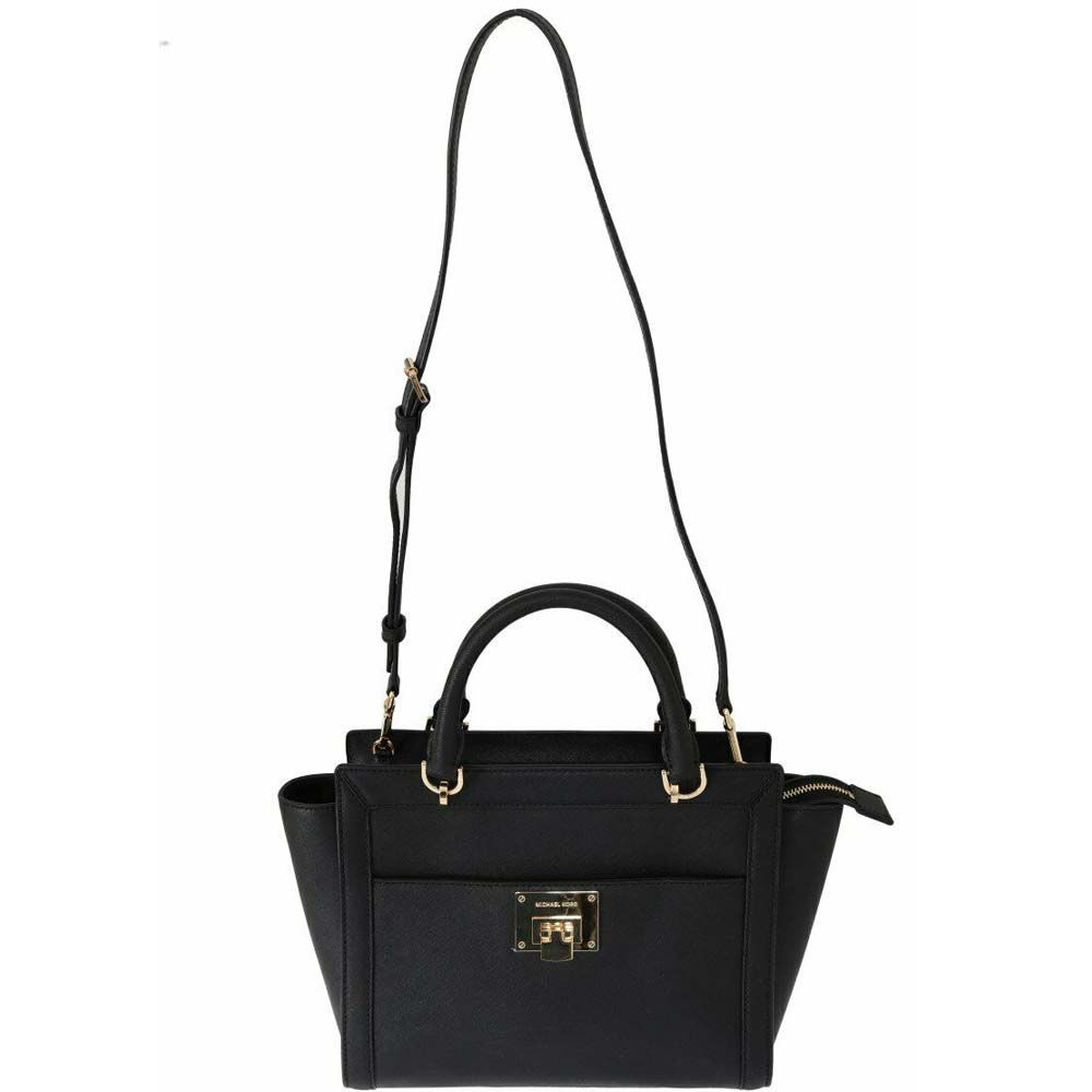 Michael Kors Crossbody Bag Tina Large Top Zip Leather Satchel Black # 35H7GT4M3L