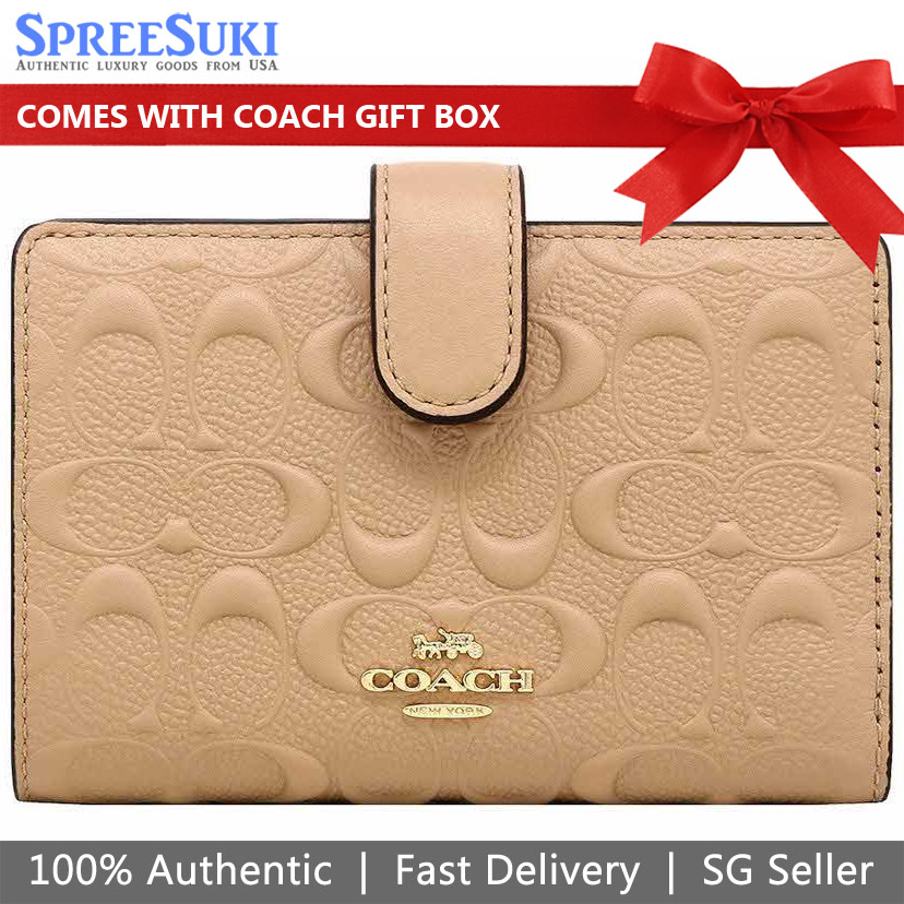 Coach Medium Corner Zip Wallet In Signature Leather Beechwood Nude Beige / Gold # F67565