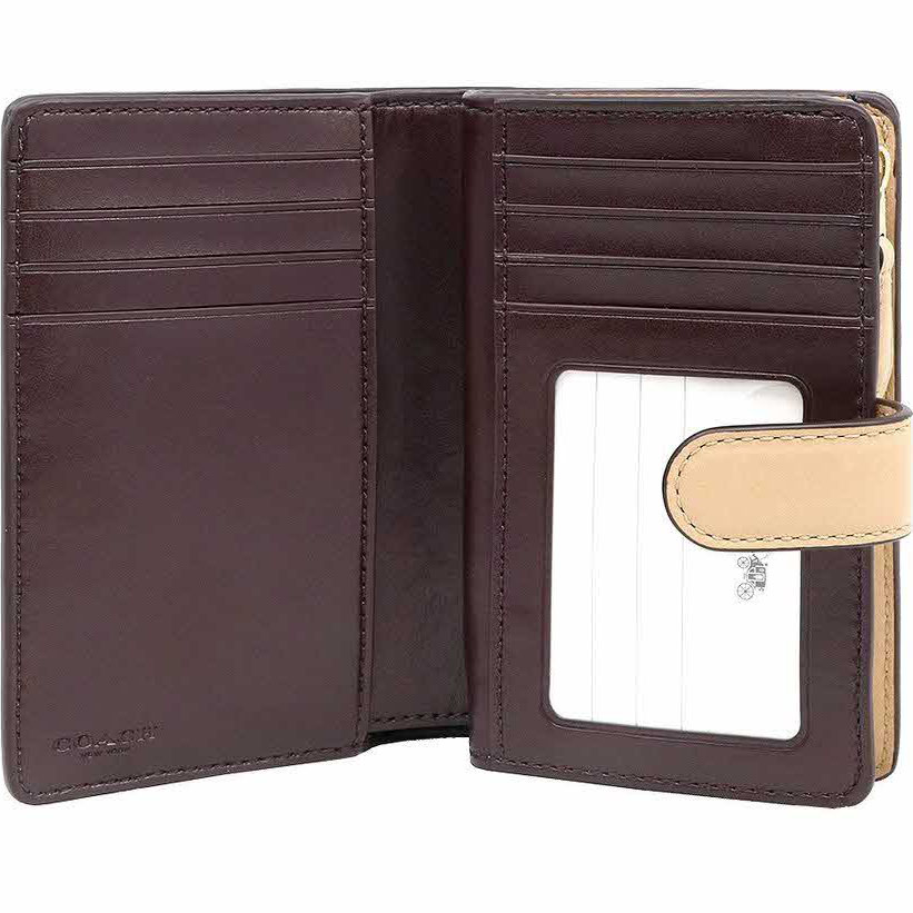 Coach Medium Corner Zip Wallet In Signature Leather Beechwood Nude Beige / Gold # F67565