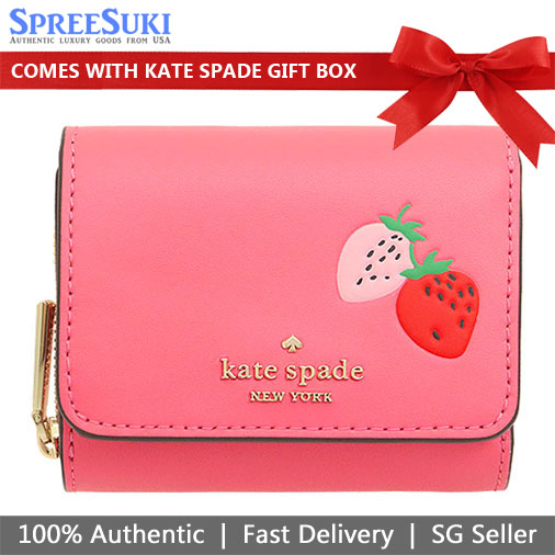 Kate Spade Small Wallet Strawberry Small Trifold Continental Wallet Pink # WLR00520
