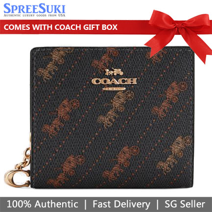 Coach Small Wallet Snap Wallet With Horse And Carriage Dot Print Black # C4104