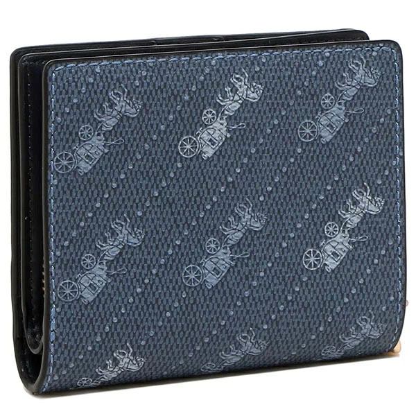 Coach Small Wallet Snap Wallet With Horse And Carriage Dot Print Denim Blue # C4104