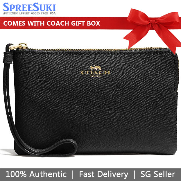 Coach Small Wristlet In Gift Box Corner Zip Wristlet In Crossgrain Leather Black # F58032