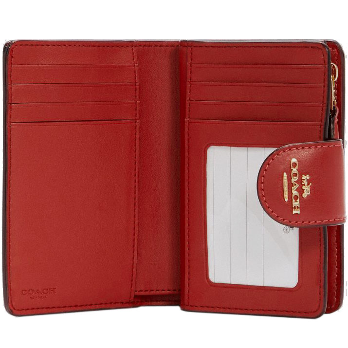 Coach Medium Wallet Medium Corner Zip Wallet In Signature Canvas With Apple Print Khaki Red # C4117