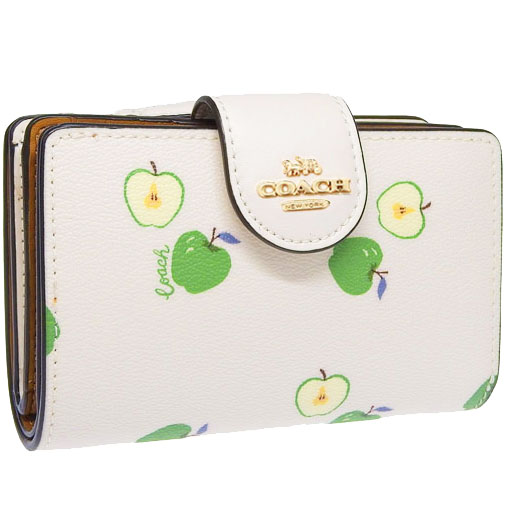 Coach Medium Wallet Medium Corner Zip Wallet With Apple Print Chalk Off White # C4116