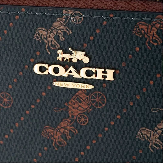 Coach Small Wristlet Corner Zip Wristlet With Horse And Carriage Dot Print Black # C4466