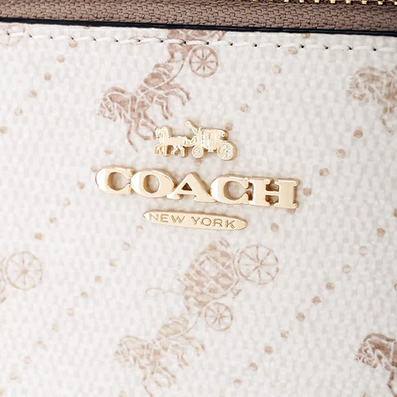 Coach Small Wristlet Corner Zip Wristlet With Horse And Carriage Dot Print Cream Off White # C4466
