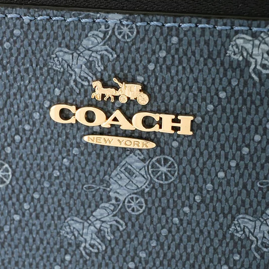 Coach Small Wristlet Corner Zip Wristlet With Horse And Carriage Dot Print Denim Blue # C4466