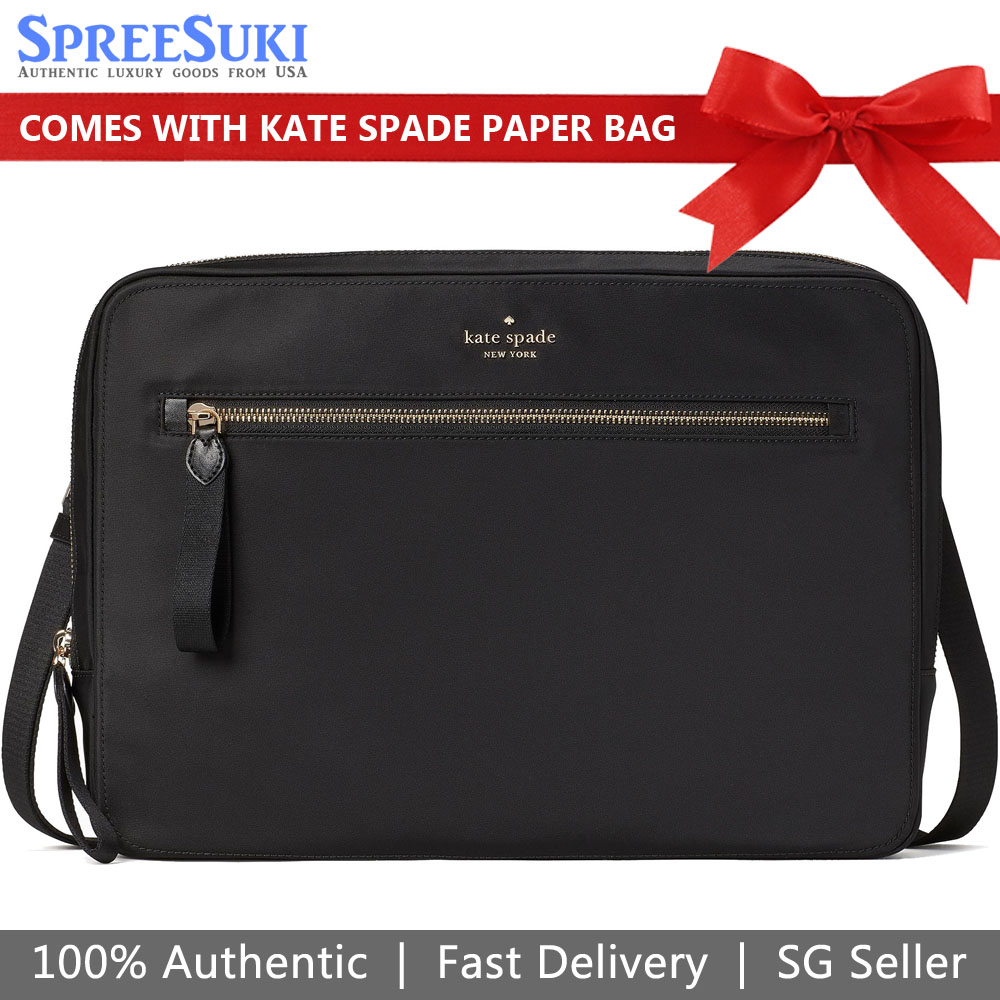 Kate Spade Laptop Bag Little Better Nylon Laptop Sleeve With Strap Black # WKR00577