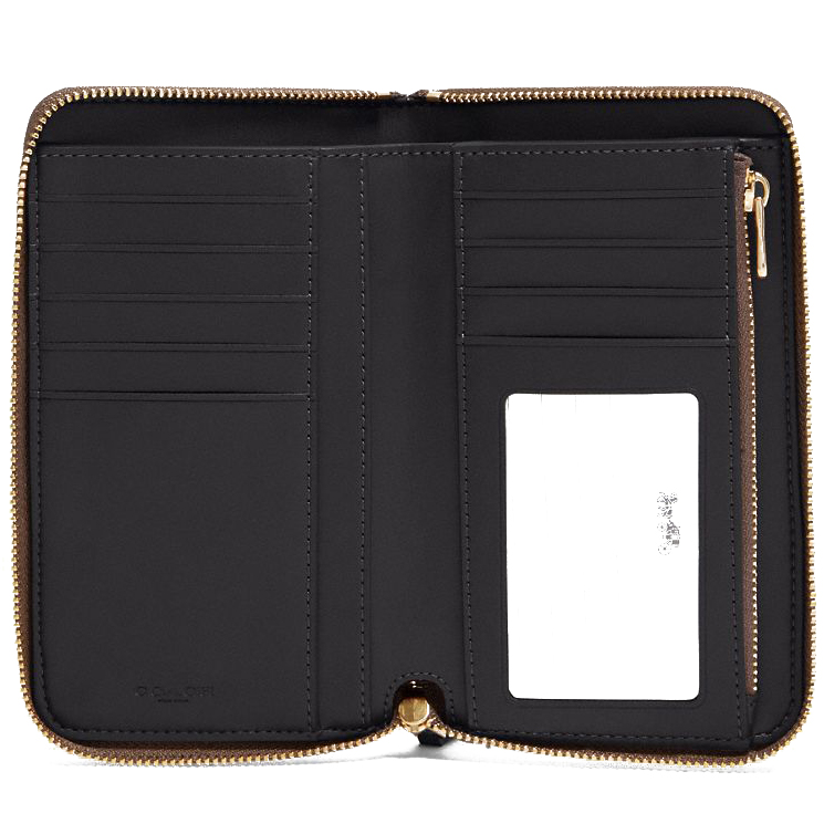 Coach Medium Wallet Signature Medium Zip Around Brown Black # 88913