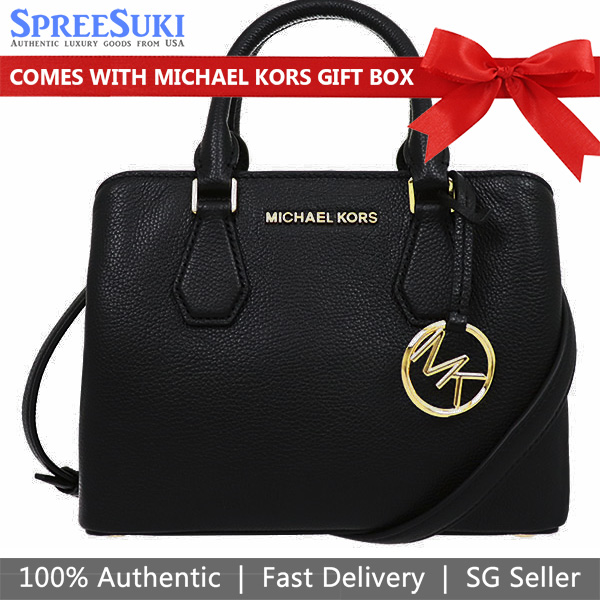 Michael Kors Crossbody Bag Camille Small Leather Satchel Black # 35S8GCAS1L