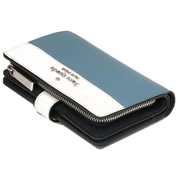 Kate Spade Medium Wallet Staci Colorblock Medium Compact Bifold Wallet Niagara Blue Off White # WLR00124