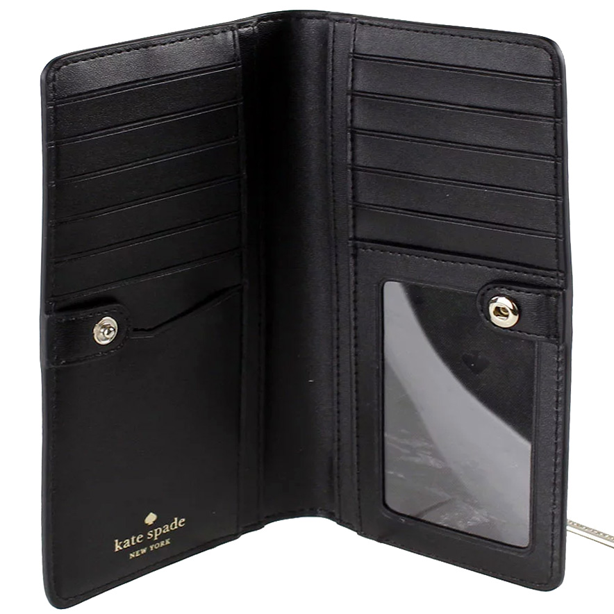 Kate Spade Long Wallet Staci Ditsy Buds Large Slim Bifold Wallet Black # WLR00605