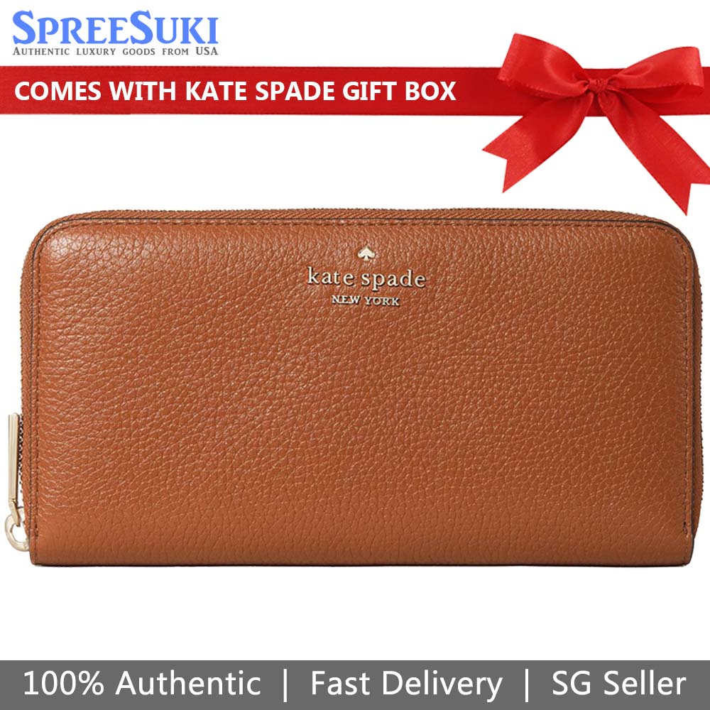 Kate Spade Long Wallet Pebbled Leather Large Continental Wallet Warm Gingerbread Brown # WLR00392
