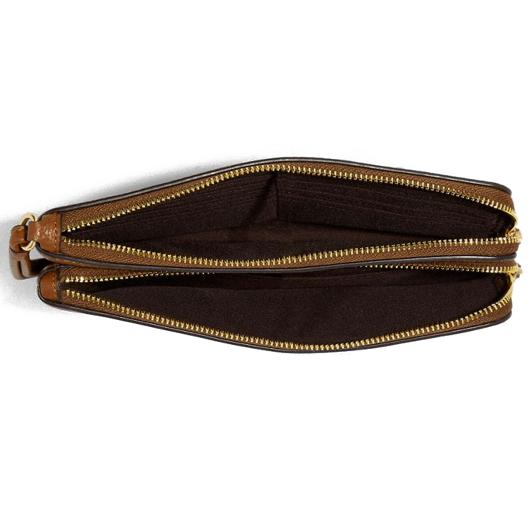 Coach Large Wristlet Pebbled Leather Double Zip Wallet Redwood Brown # C5610