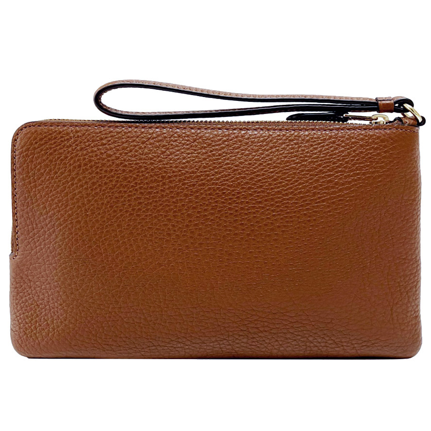 Coach Large Wristlet Pebbled Leather Double Zip Wallet Redwood Brown # C5610