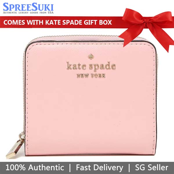 Kate Spade Small Wallet Staci Small Zip Around Wallet Light Crepe Pink # WLR00634