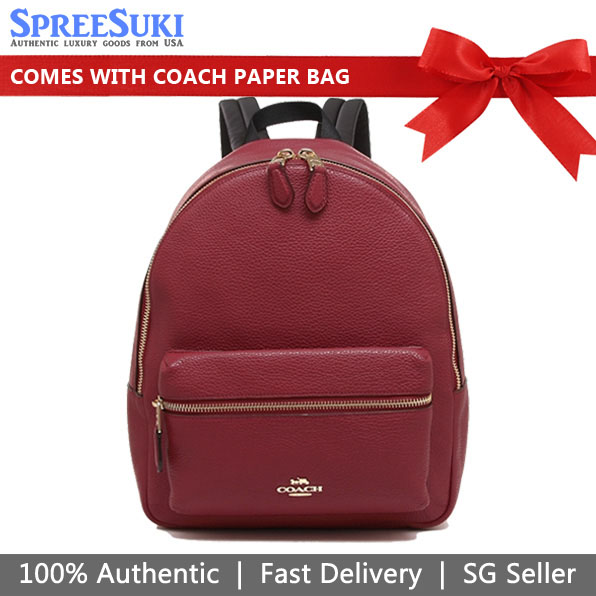 Coach Medium Backpack Medium Charlie Backpack Leather Cherry Red # F30550