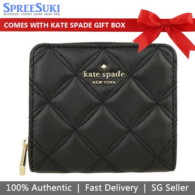 Kate Spade Small Wallet Natalia Small Zip-Around Wallet Black # WLR00646