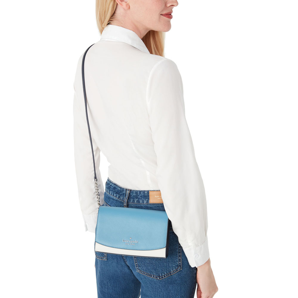 Kate Spade Crossbody Bag Small Flap Crossbody Niagara Blue # WLR00635